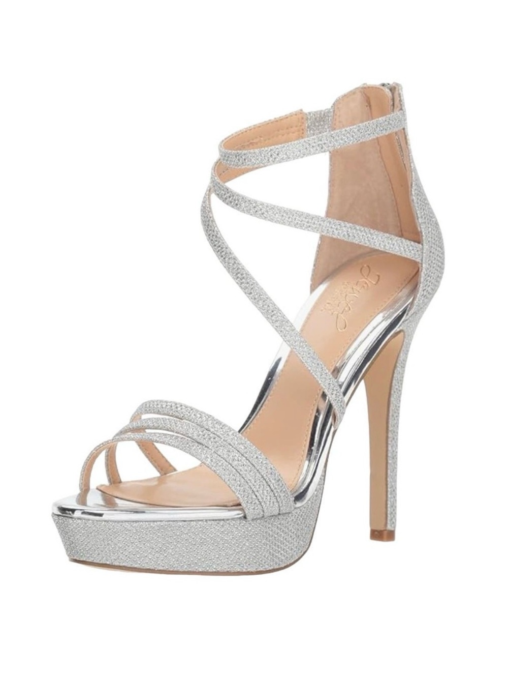 Jewel by Badgley Mischka Maeva Platform Glitter Evening Heels Silver Size 9 NWOT